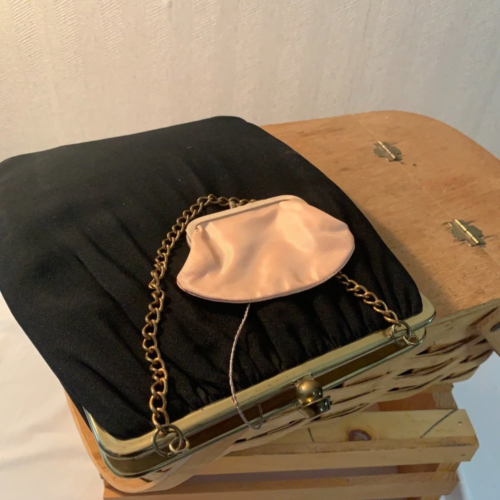 Vintage Henry Levine Black Evening Bag With Attached Coin Purse